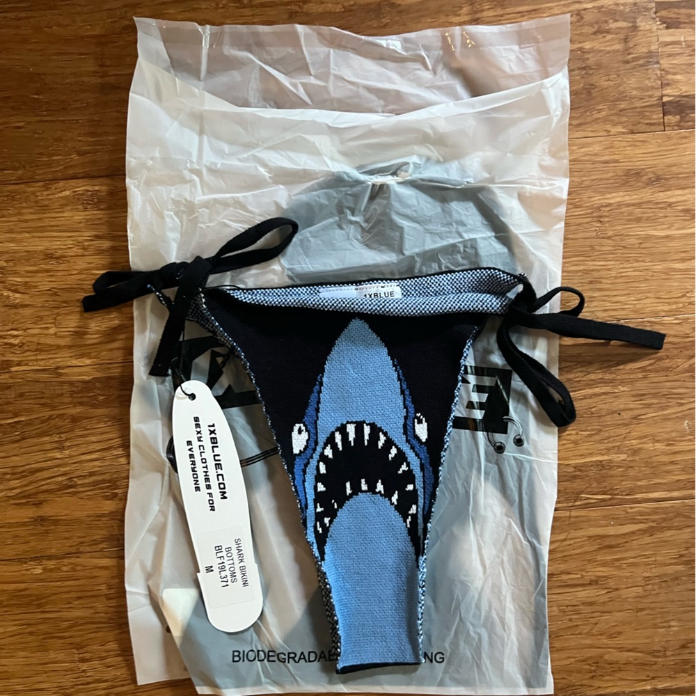 1X BLUE Eat Me & Shark 100% cotton bikini NWT